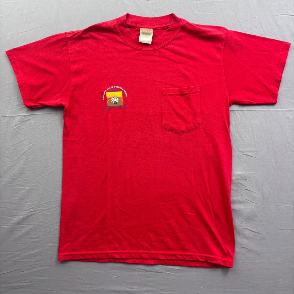 Gildan Vintage 2003 Virginia State Bowling Assoc Tournament Pocket T-Shirt Red M